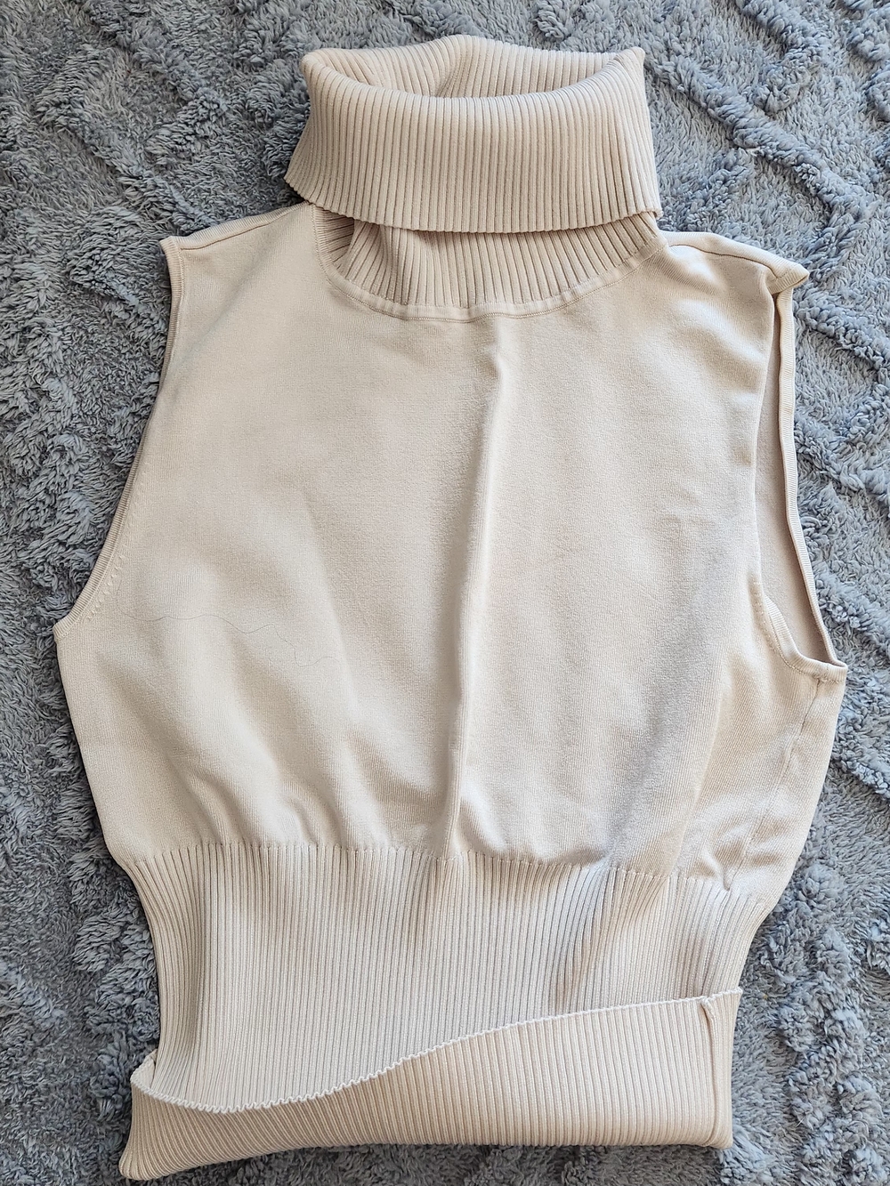 Marciano Light Beige Ribbed Turtleneck Sleeveless Top